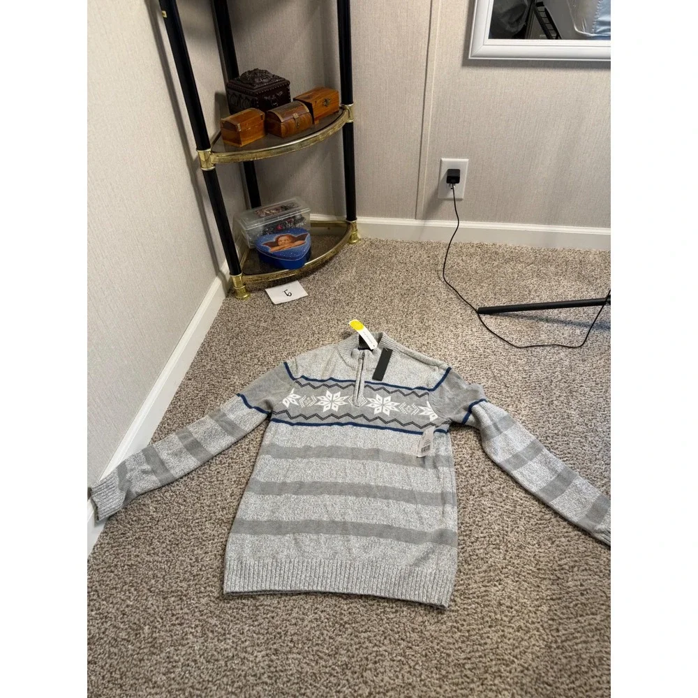 Commerce Boys Nordic Snowflake Quarter Zip Sweater Grey Blue Size 12 NWT
